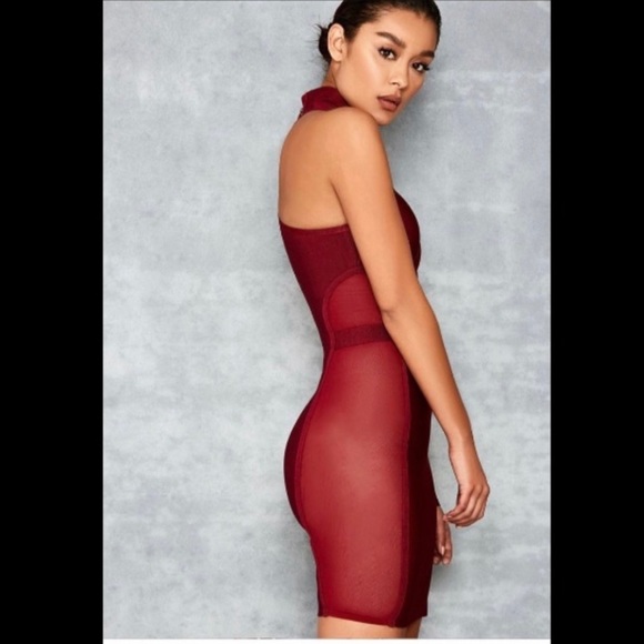 Burgundy Bandage One Shoulder Choker cutout dress - Picture 3 of 11